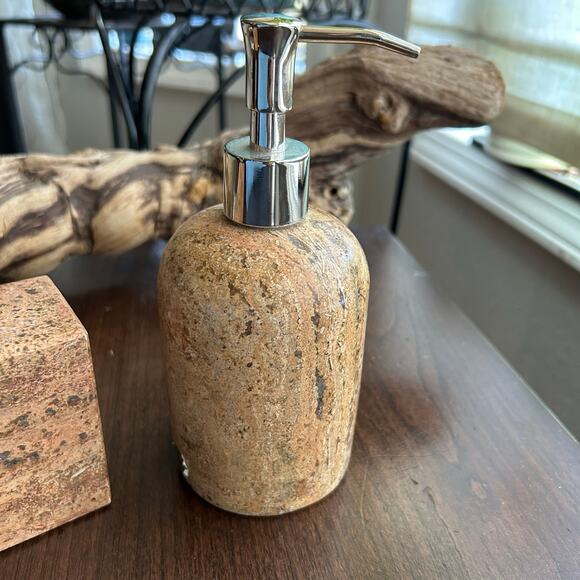 WATERSTONE Travertine Marble Stone Bathroom Set Soap Dispenser toothbrush holder - Picture 5 of 16
